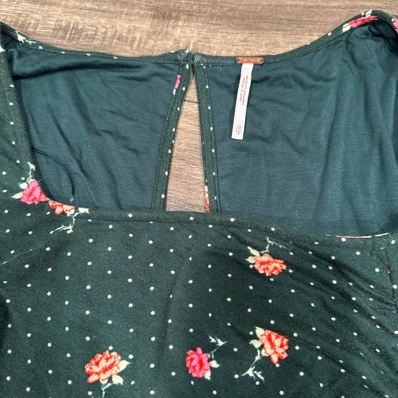Free People Celia Emerald Jewel Green Floral Long Sleeve Mini Dress S - Picture 2 of 6
